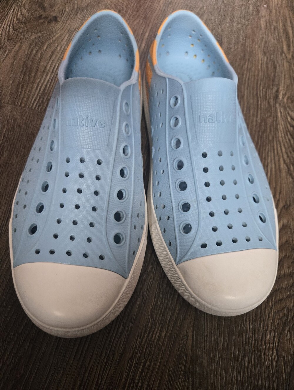 Native Slip-On Water Shoes - Light Blue & White with Orange Accent